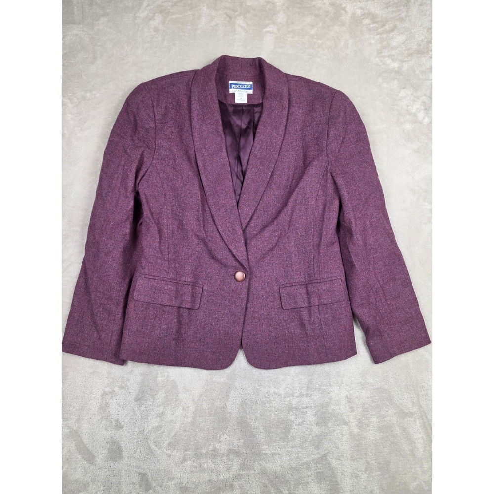 Vintage Pendleton Blazer Women 10 Petite Purple Wool One Button Jacket USA Made